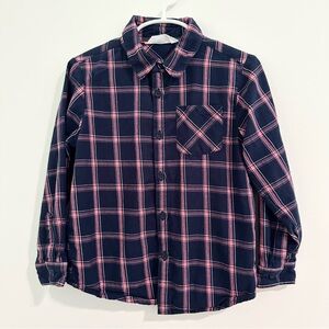 Beebay Boutique Blue and Pink Plaid Button Down Shirt Classic Design Boys size 5